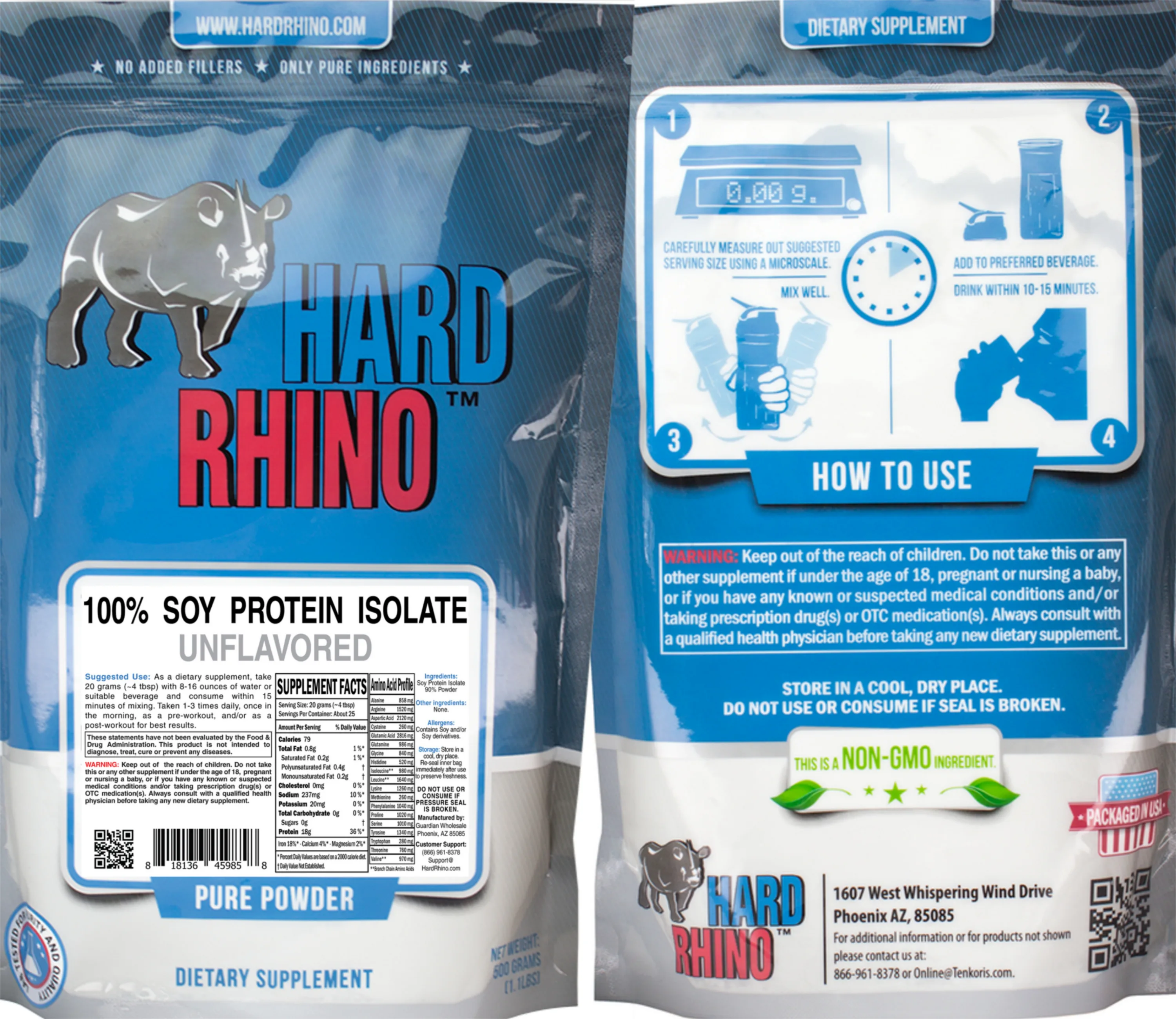 Label for 100% Soy Protein Isolate Unflavored