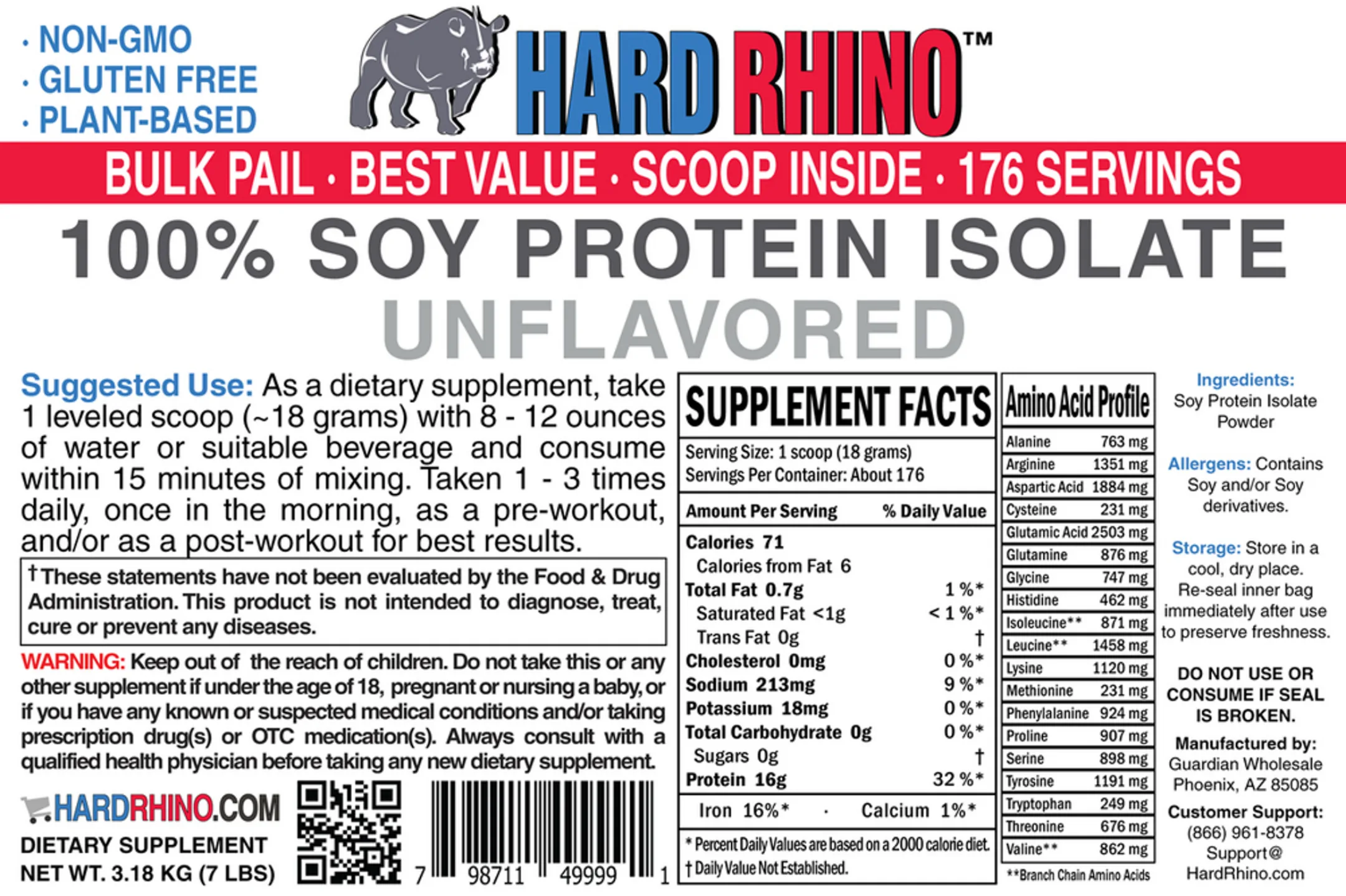 Label for 100% Soy Protein Isolate Unflavored