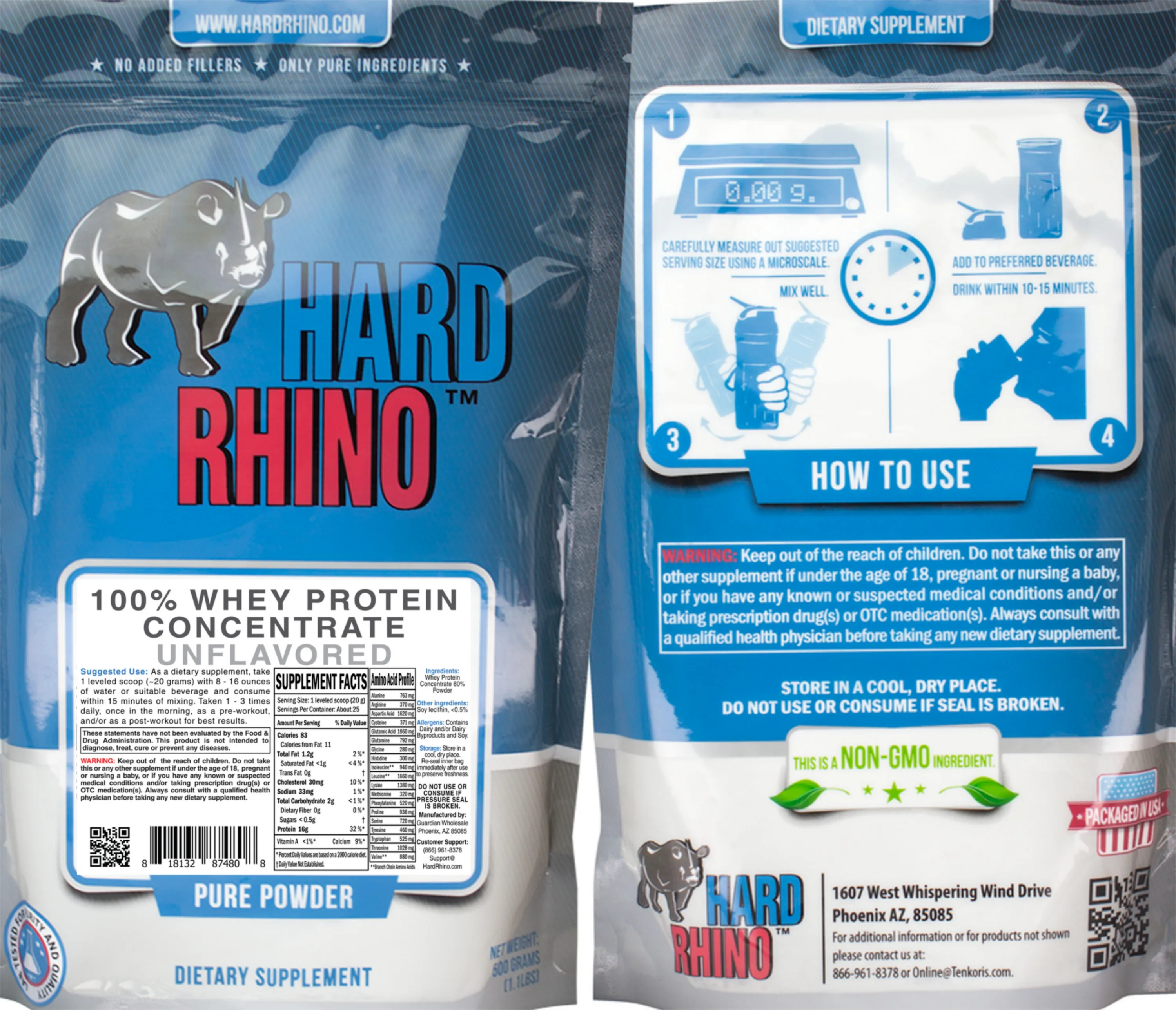 Label for 100% Whey Protein Concentrate Unflavored