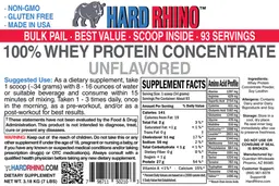 Label for 100% Whey Protein Concentrate Unflavored