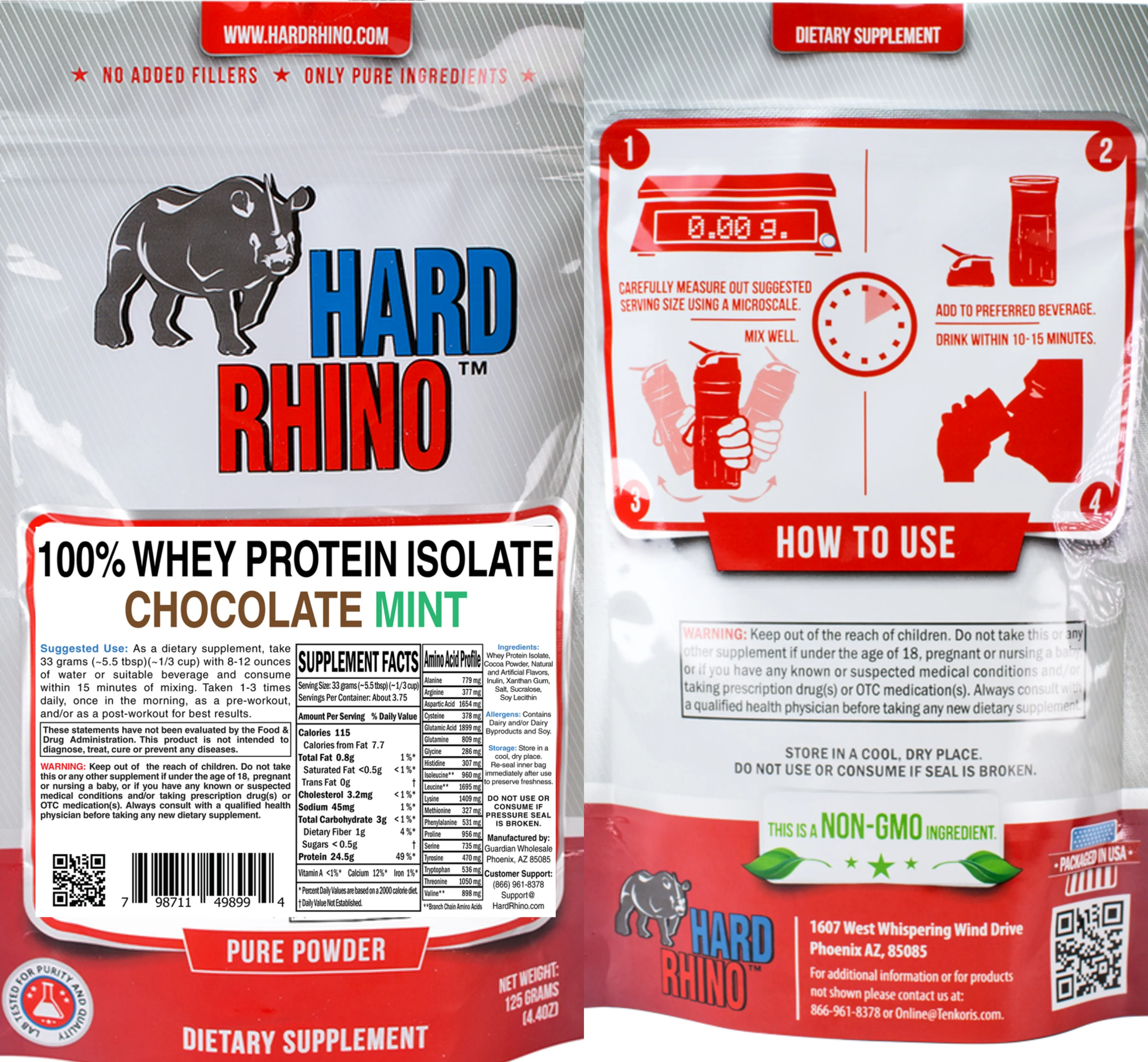 Label for 100% Whey Protein Isolate Chocolate Mint