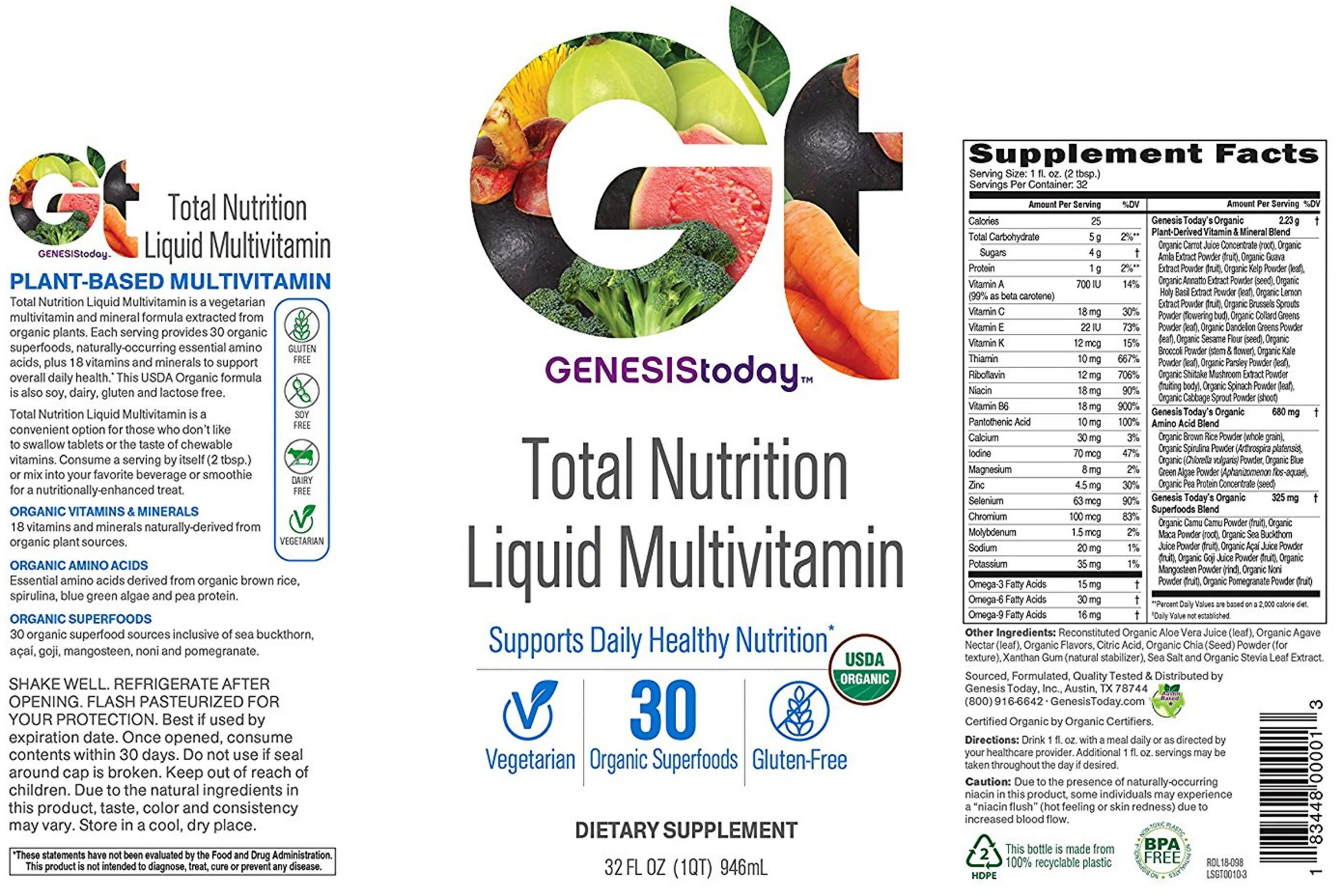 Label for Total Nutrition Liquid Multivitamin
