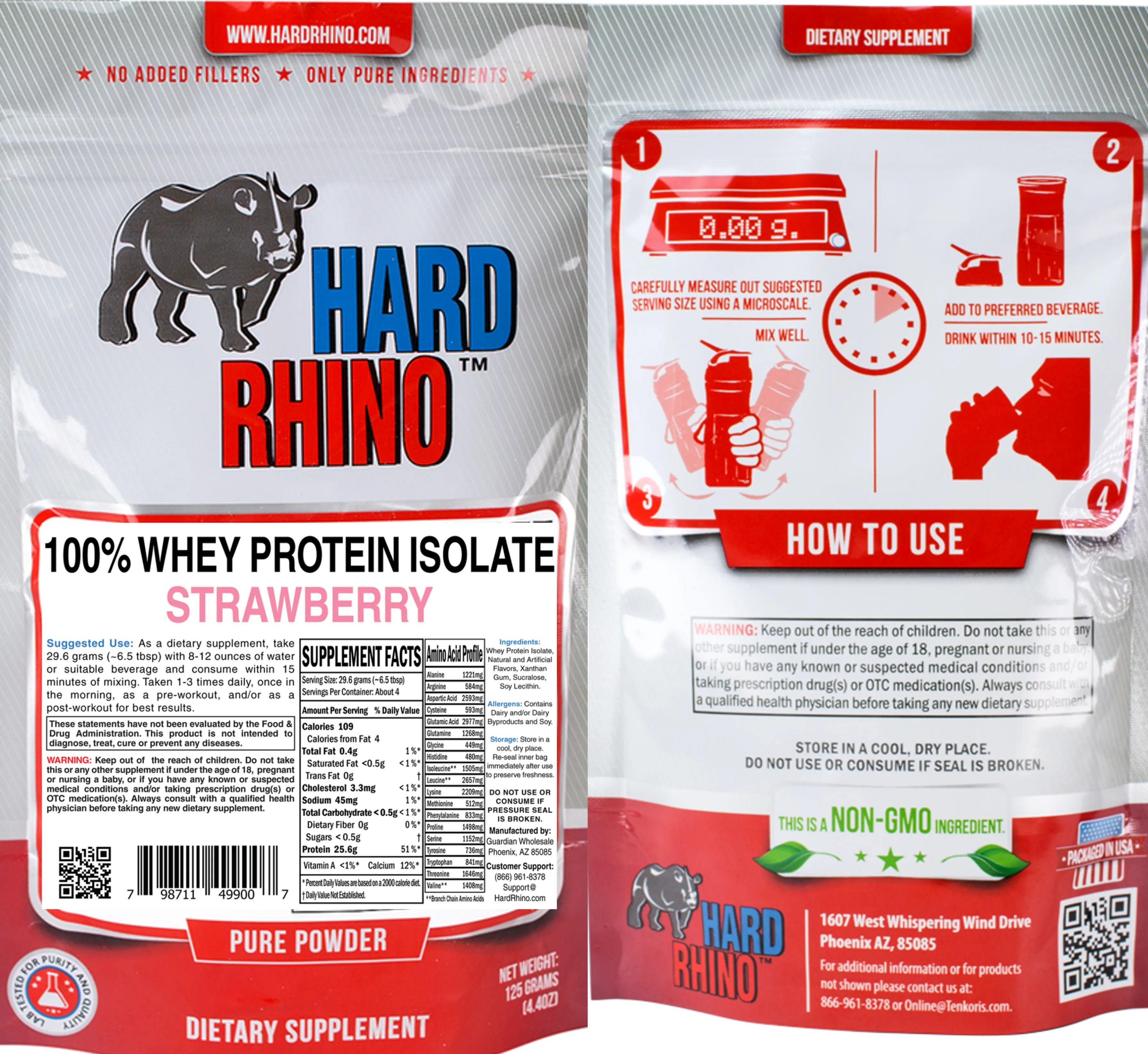 Label for 100% Whey Protein Isolate Strawberry