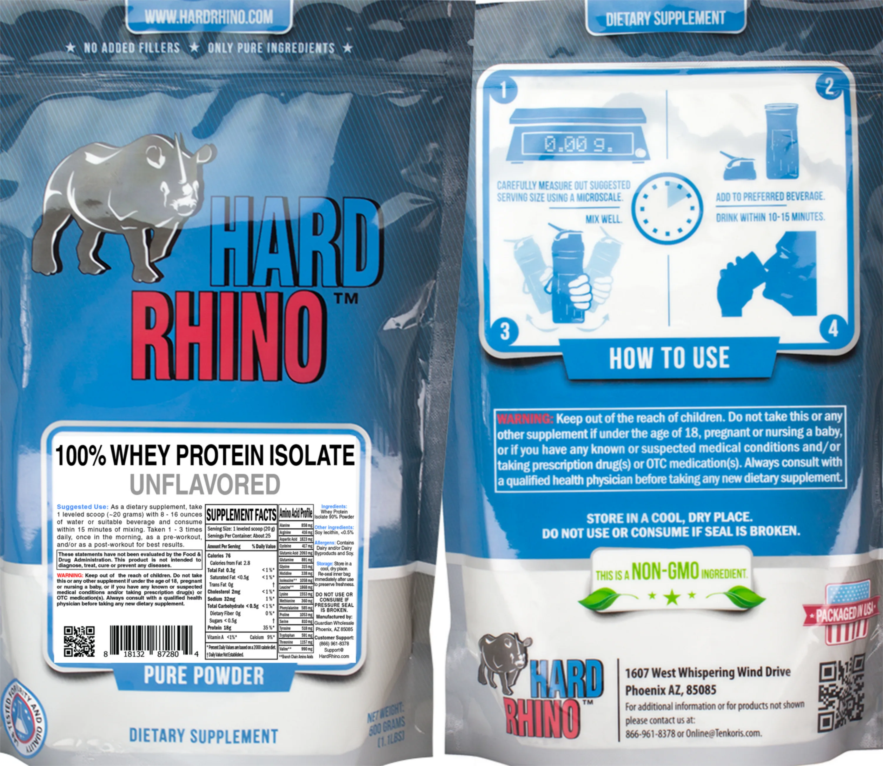 Label for 100% Whey Protein Isolate Unflavored