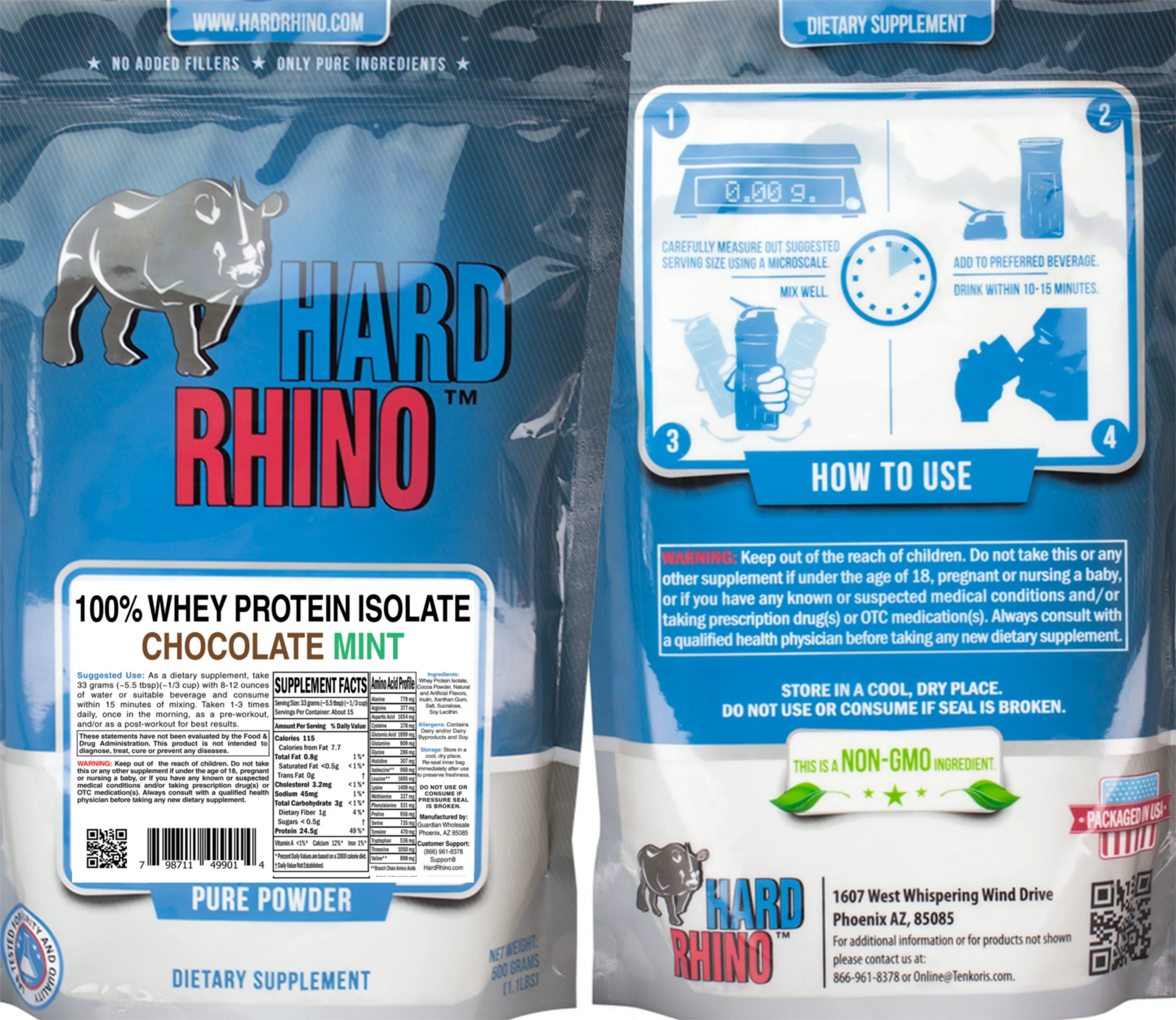 Label for 100% Whey Protein Isolate Chocolate Mint