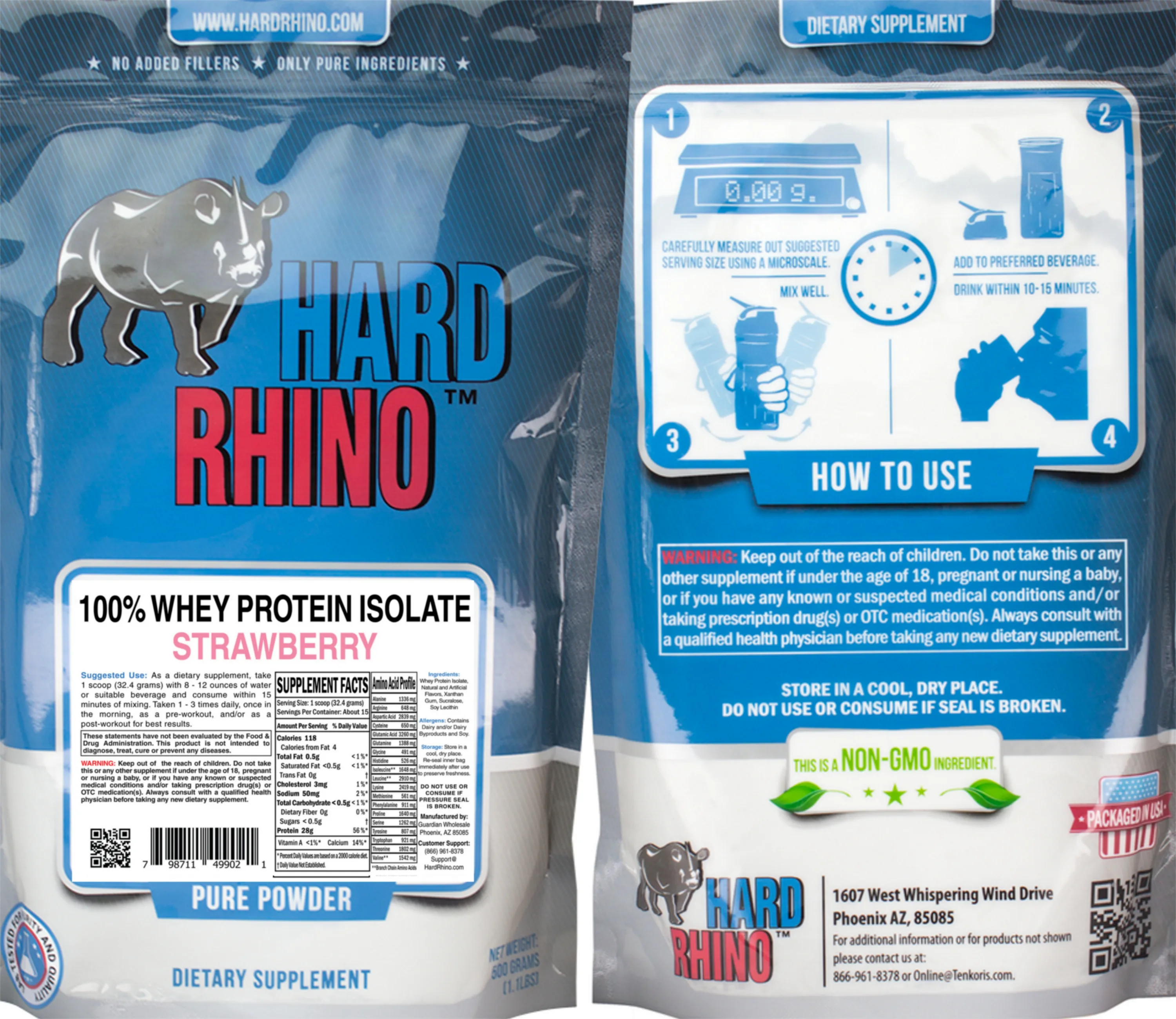 Label for 100% Whey Protein Isolate Strawberry