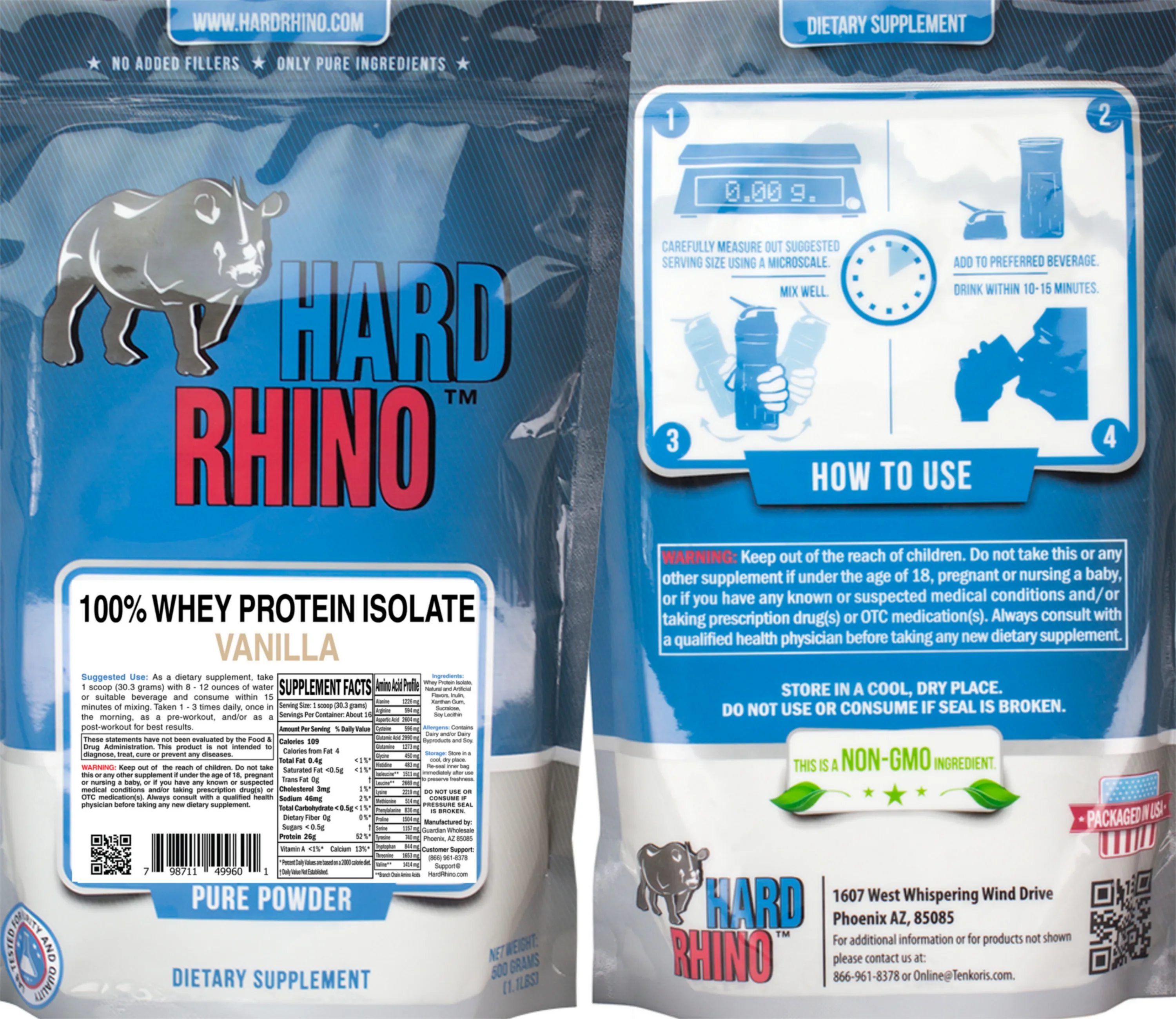 Label for 100% Whey Protein Isolate Vanilla