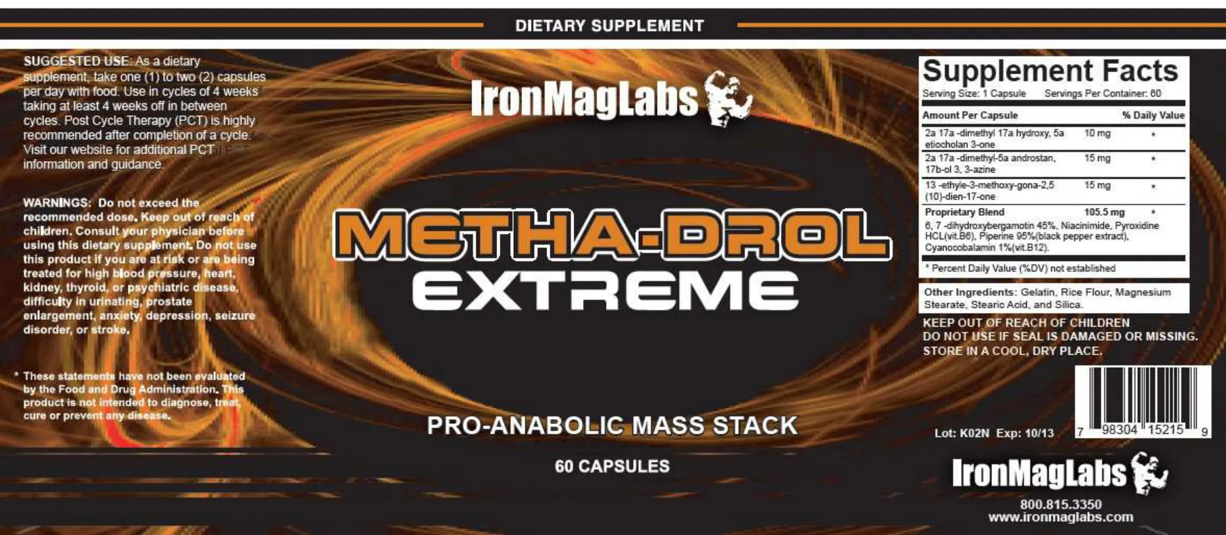 Label for Metha-Drol Extreme Pro-Anabolic Mass Stack