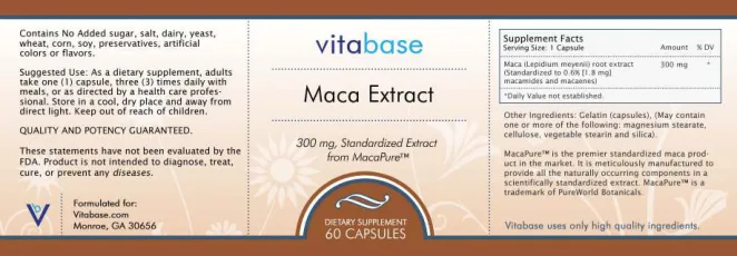 Label for Maca Extract 300 mg