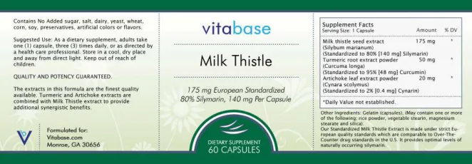 Label for Milk Thistle 175 mg