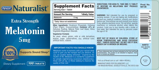 Label for Melatonin 5 mg