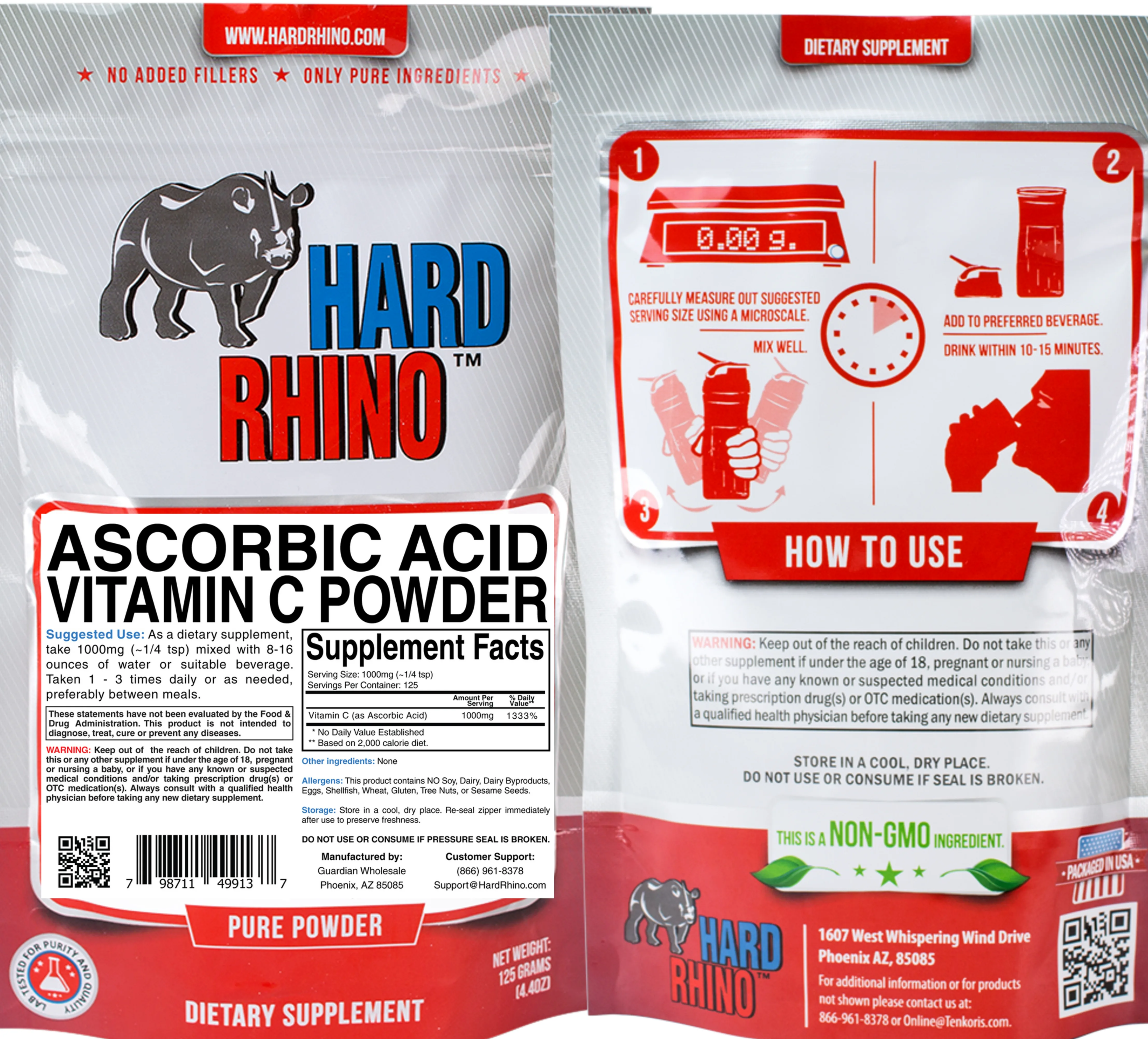 Label for Ascorbic Acid Vitamin C Powder