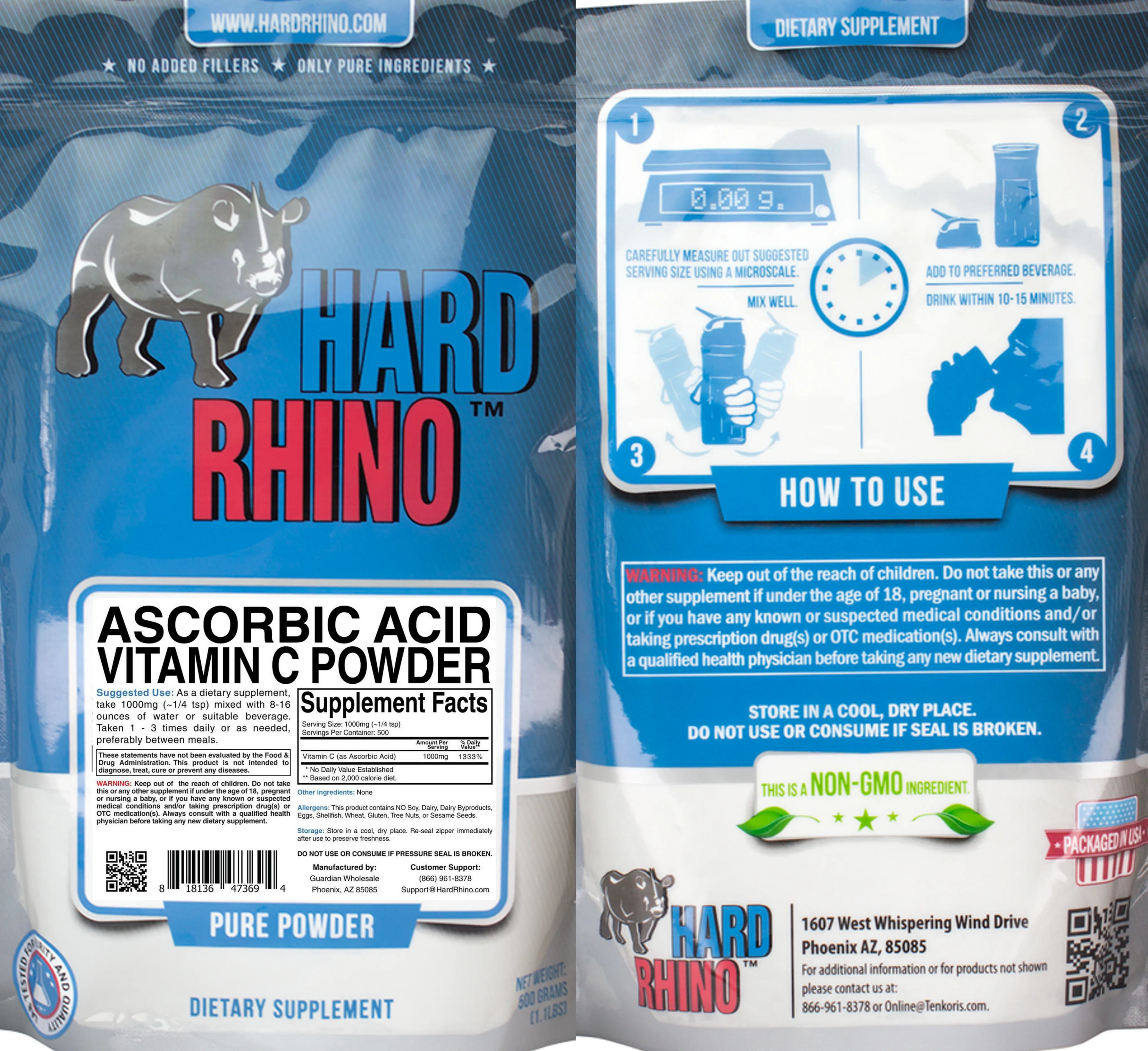 Label for Ascorbic Acid Vitamin C Powder