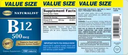 Label for B12 500 mcg