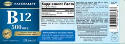Label for B12 500 mcg