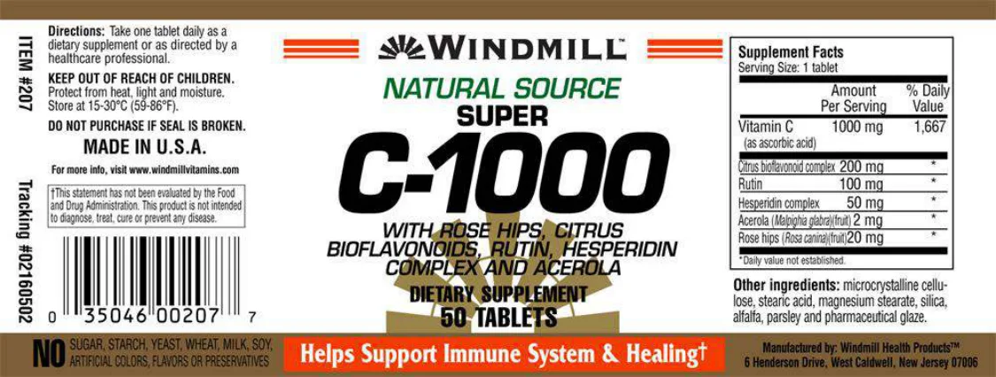 Label for Natural Source Super C-1000 With Rose Hips, Citrus Bioflavonoids, Rutin, Hesperidin Complex And Acerola