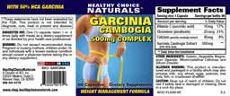 Label for Garcinia Cambogia 500 mg Complex