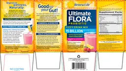 Label for Ultimate Flora Probiotic Fizzy Drink Mix 15 Billion Raspberry Lemonade Flavor
