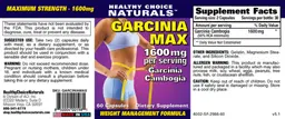 Label for Garcinia Max 1600 mg
