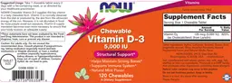 Label for Chewable Vitamin D-3 5,000 IU Natural Mint Flavor