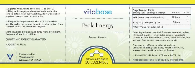 Label for Peak Energy Lemon Flavor