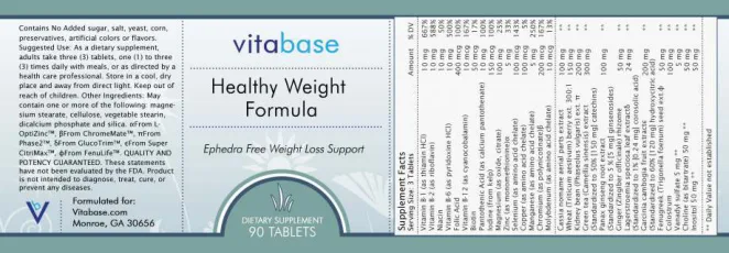 Label for Healthy Weight Formula