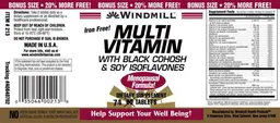 Label for Multi Vitamin With Black Cohosh & Soy Isoflavones