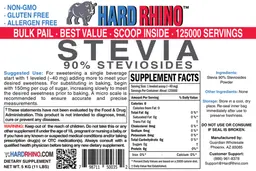 Label for Stevia 90% Steviosides