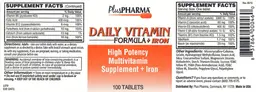 Label for Daily Vitamin Formula + Iron