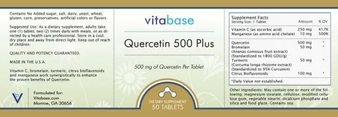 Label for Quercetin 500 Plus