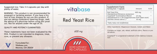 Label for Red Yeast Rice 600 mg