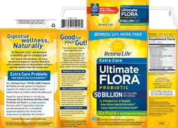 Label for Extra Care Ultimate Flora Probiotic 50 Billion Go Pack