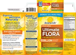 Label for Everyday Ultimate Flora Probiotic 15 Billion Go Pack