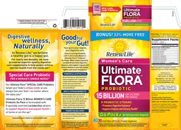 Label for Women's Care Ultimate Flora Probiotic 15 Billion Go Pack