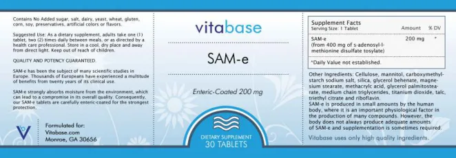 Label for SAM-e 200 mg