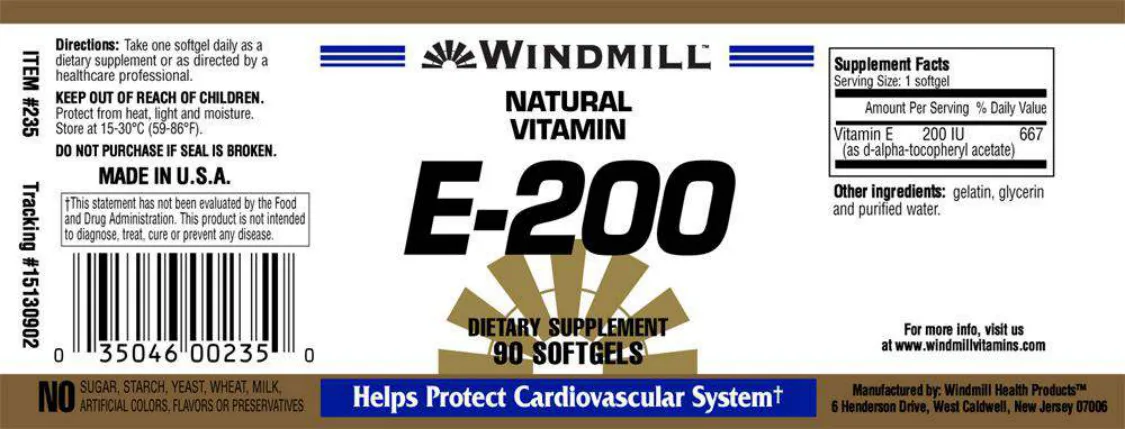 Label for Natural Vitamin E-200