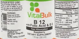 Label for B 12 With Folic Acid & B 6 Raspberry