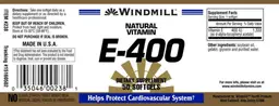 Label for Natural Vitamin E-400