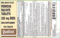 Label for Ferrous Sulfate Tablets 325 mg