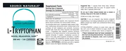 Label for L-Tryptophan 500 mg
