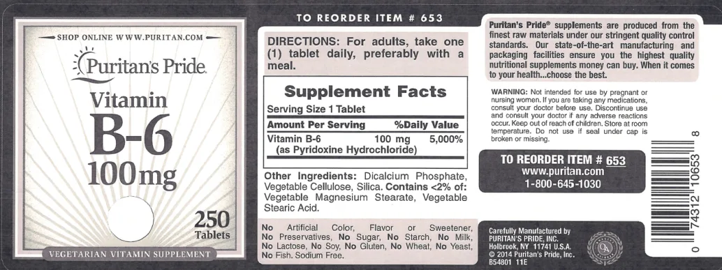 Label for Vitamin B-6 100 mg