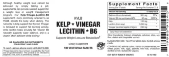 Label for KVLB Kelp * Vinegar * Lecithin * B6
