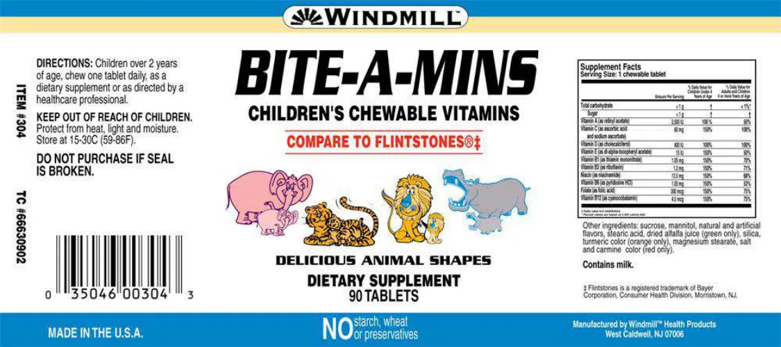 Label for Bite-A-Mins Children's Chewable Vitamins