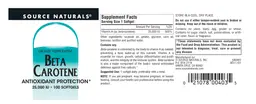Label for Beta Carotene 25,000 IU