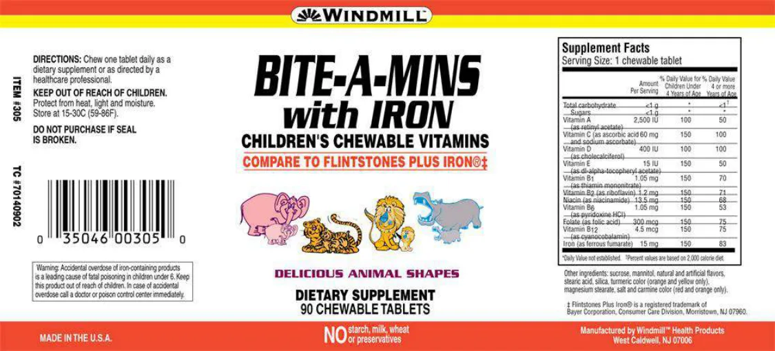 Label for Bite-A-Mins With Iron Children's Chewable Vitamin