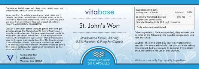 Label for St. John's Wort 300 mg