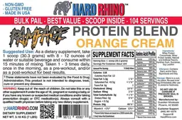 Label for Rampage Protein Blend Orange Cream