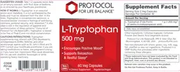 Label for L-Tryptophan 500 mg