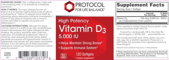 Label for High Potency Vitamin D3 5,000 IU