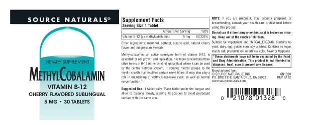 Label for MethylCobalamin 5 mg Cherry Flavored